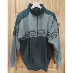 Austria Made Men Wool Blend + Fleece Cardigan Sweater Green Steinberg-Dörfl XL